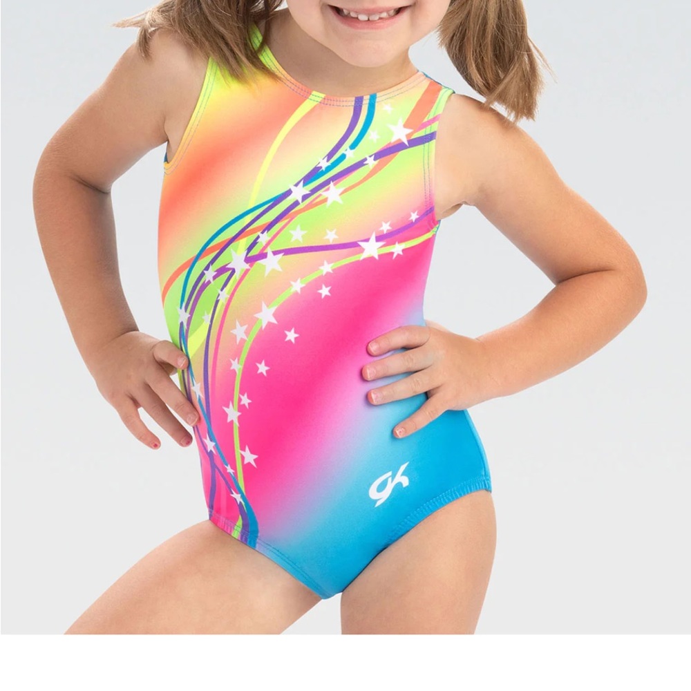 NWT GK Stars Rainbow Moves Kids Leotard Style #AMZST117 size AS